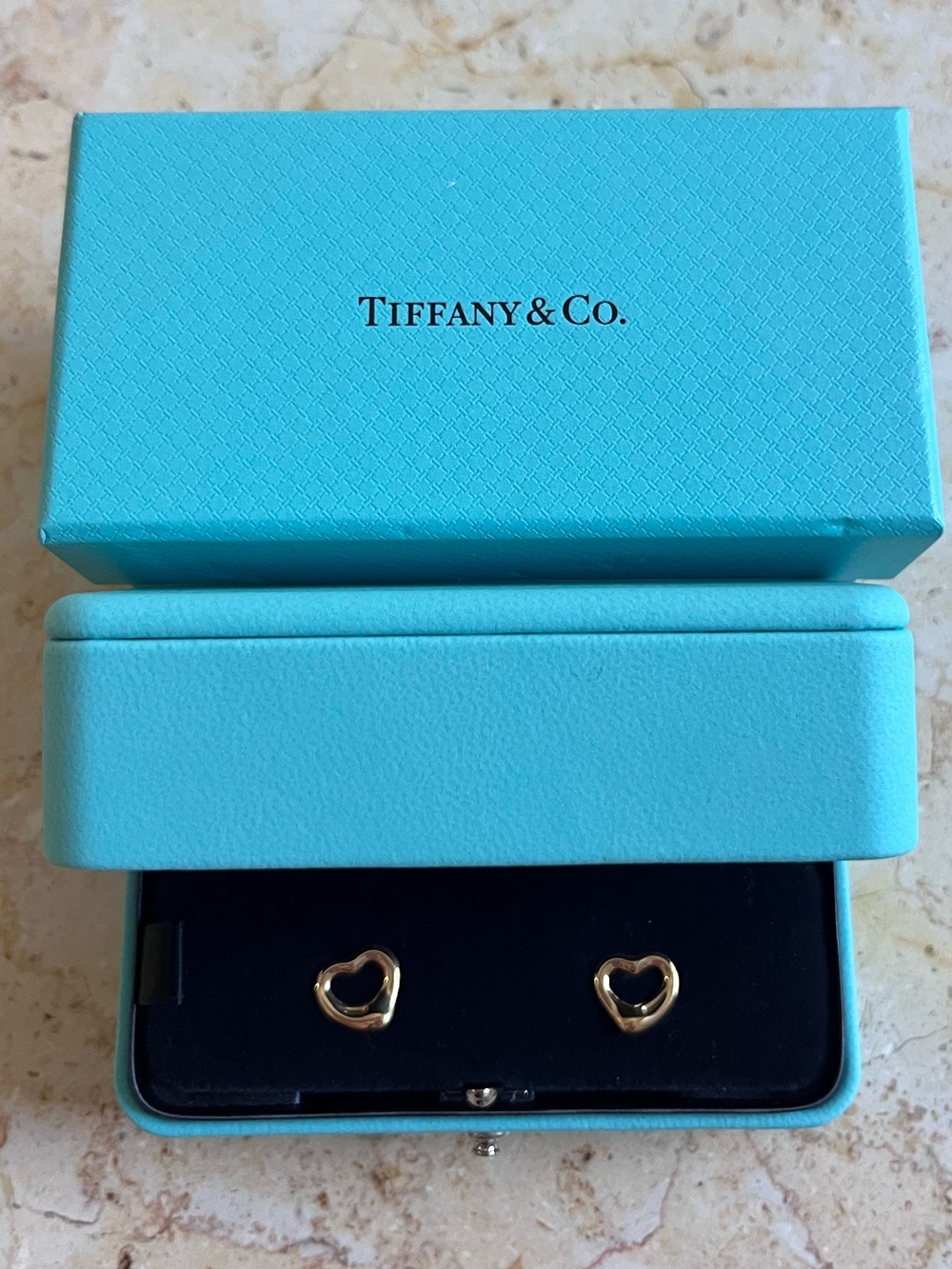 Tiffany & Co. Elsa PerettiOpen Heart Earrings 18k Yellow Gold NWT